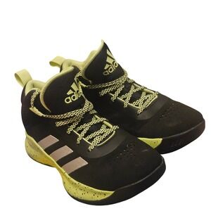 Adidas Kids Basketball Shoes High Top Black‎ Silver Neon Green Size 3.5